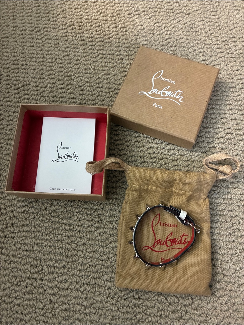 Christian Louboutin Black Leather Spike Bracelet with Silver Studs